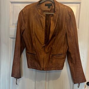 Bagatelle Brown Leather Jacket Fitted Cropped Design